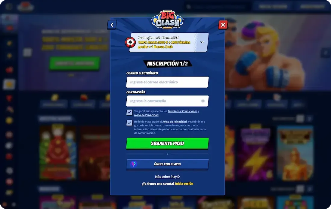 registro en el casino bigclash